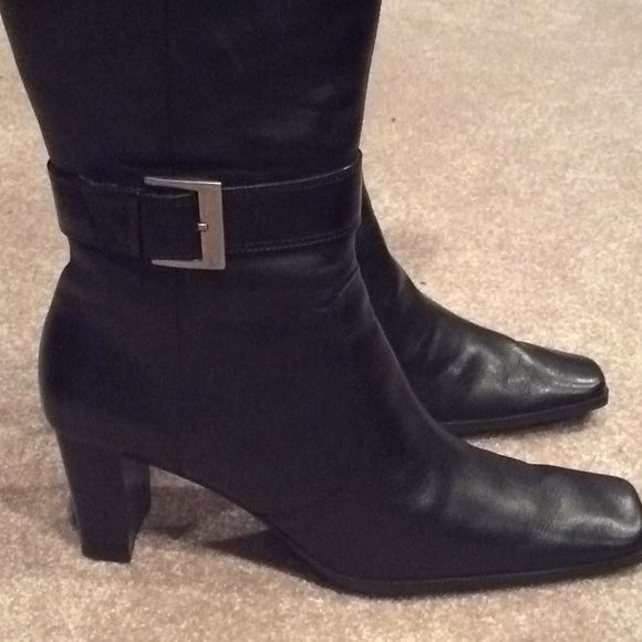Nine West, black leather boots, tall, buckle, new - Picture 2 of 8